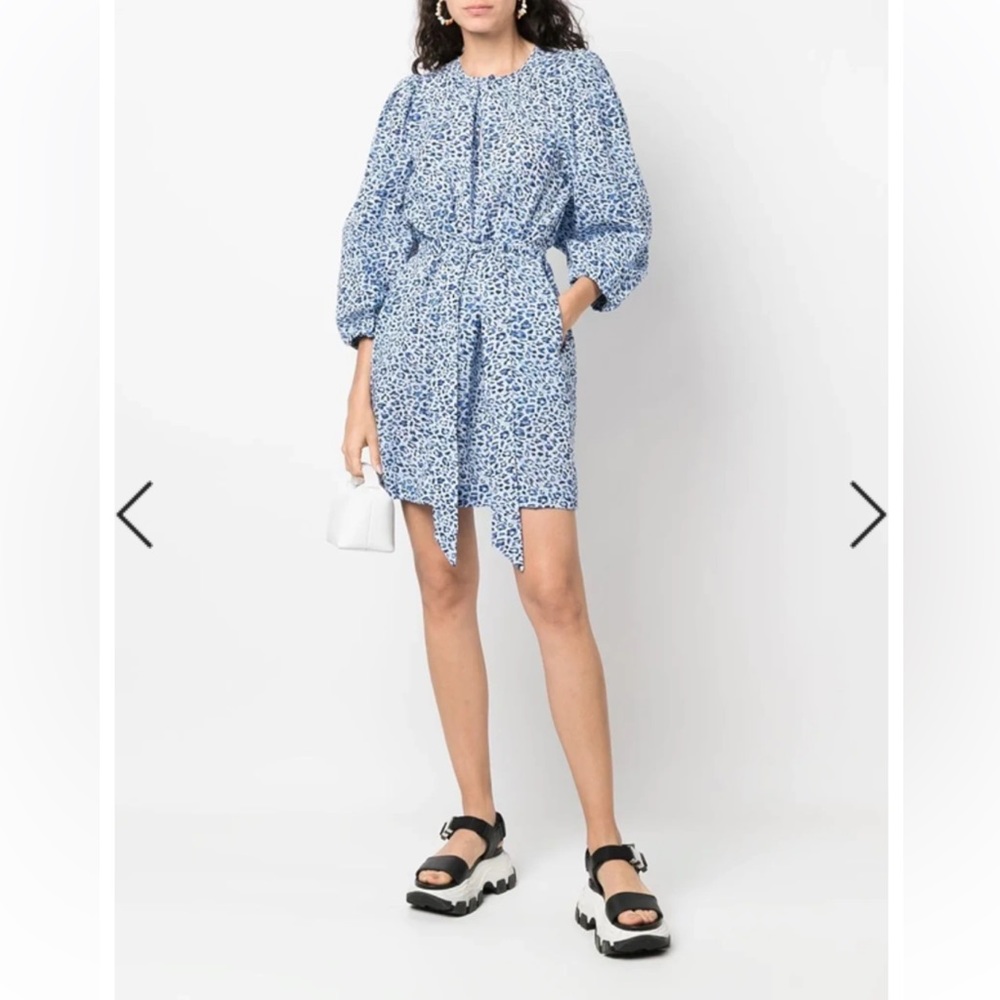 Baum Und Pferdgarten crop-sleeve leopard-print blue dress